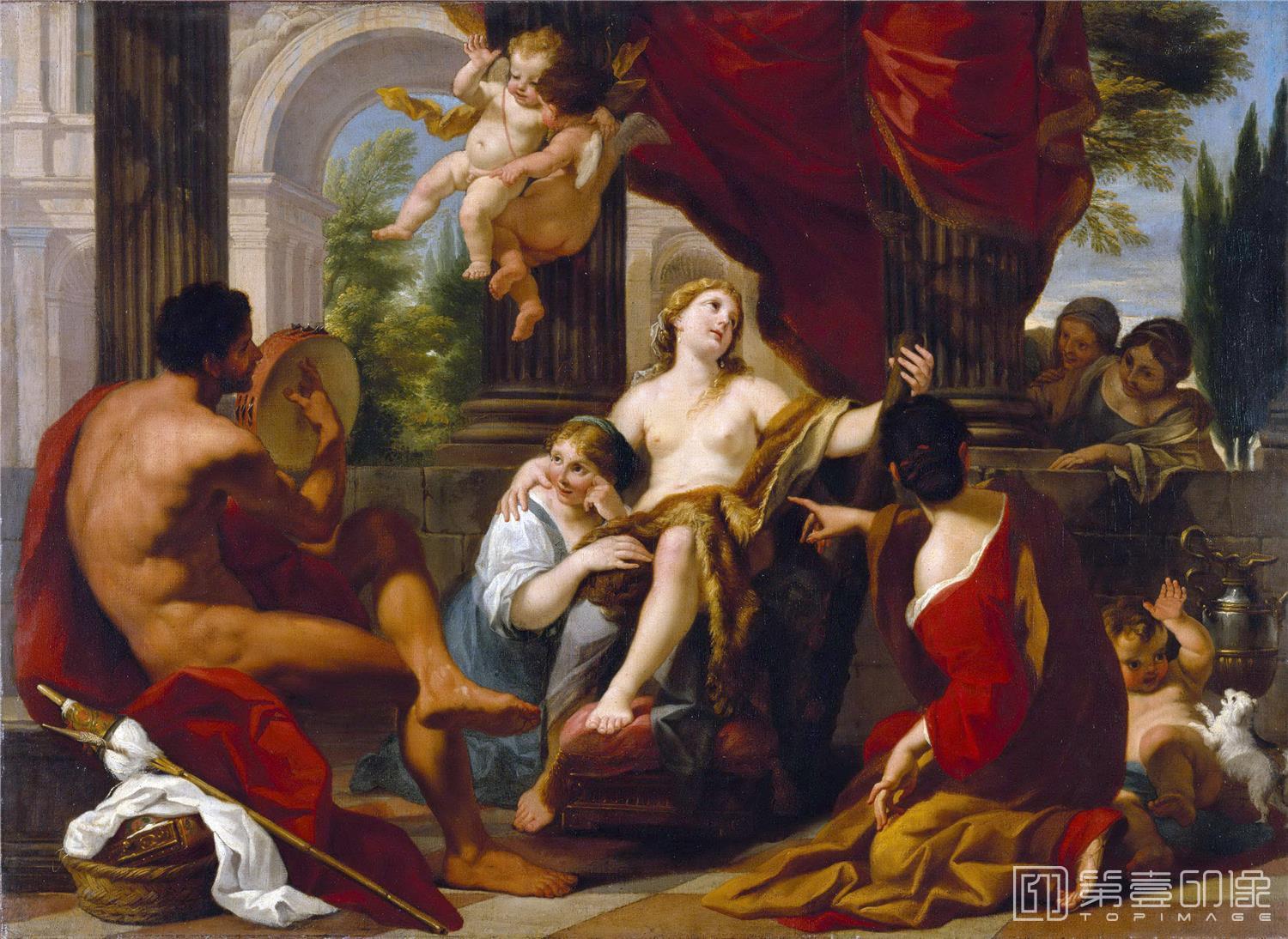 油画-美国洛杉矶保罗盖蒂美术馆-Гарци Луиджи (1638 Пистойя - 1721 Рим) - Геркулес и Омфала (98х134 см) 1700-10-073